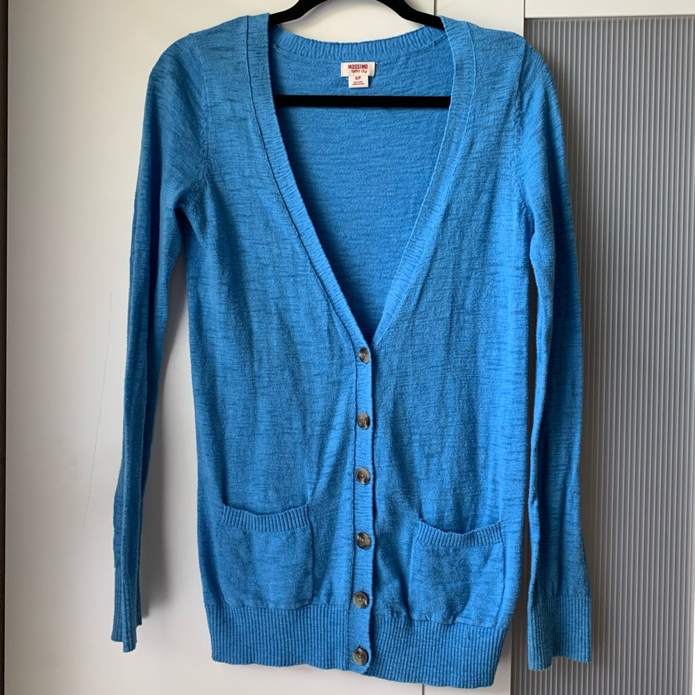 Blue longline cardigan